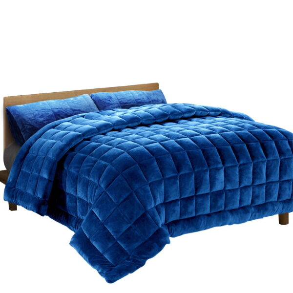 Aplusliving-Luxury King Size Navy Faux Mink Quilt Winter Weight Thermo regulating Comfort