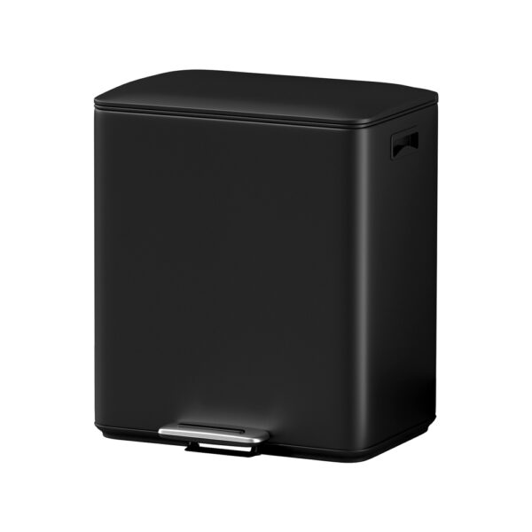 Aplusliving-Pedal Bins Dual Compartment Waste Recycle Dustbins 40L Black Soft Closing Steel