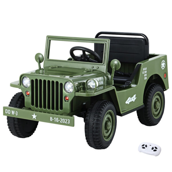 Aplusliving-Kids 12V Electric Military Jeep Ride On Car Toy with Remote Control Olive