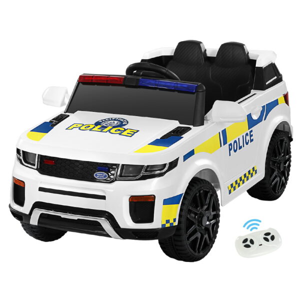 Aplusliving-Kids 12V Electric Police Ride On Car Toy with Remote Control White Safety Belt