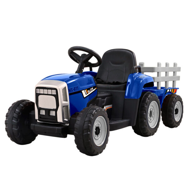 Aplusliving-Kids 12V Electric Ride On Tractor with Trailer Blue LED Lights Music USB Toy