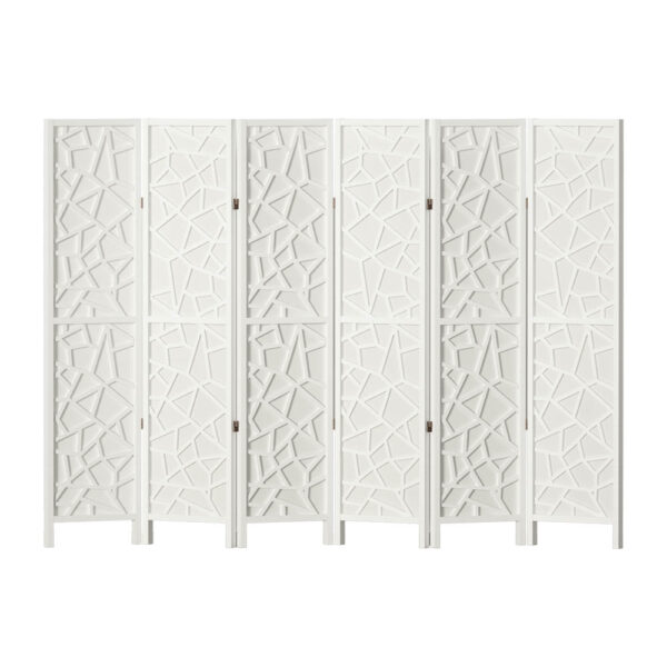 Aplusliving-6 Panel Folding Room Divider Privacy Screen 244x170cm White Pine Wood Portable