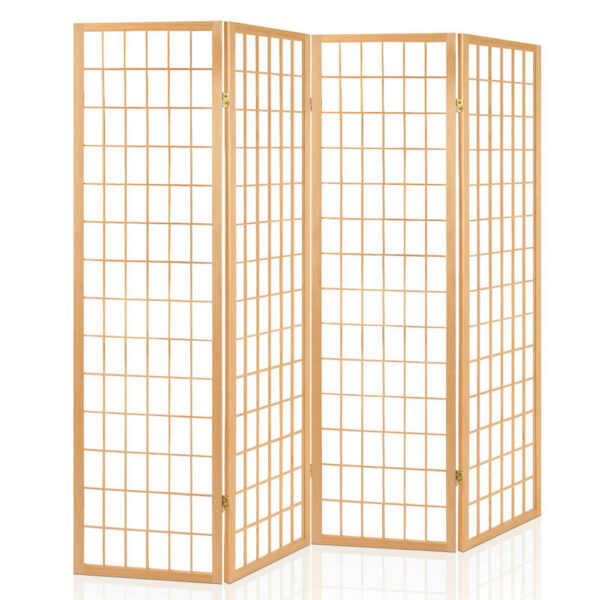 Aplusliving-4 Panel Wooden Room Divider Privacy Screen 174x179cm Foldable Natural Partition