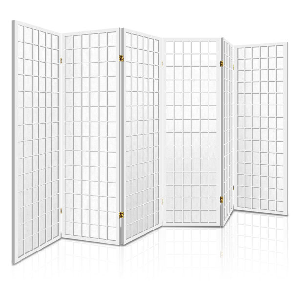 Aplusliving-6 Panel Folding Room Divider Privacy Screen 261x179cm White Pine Wood Flexible