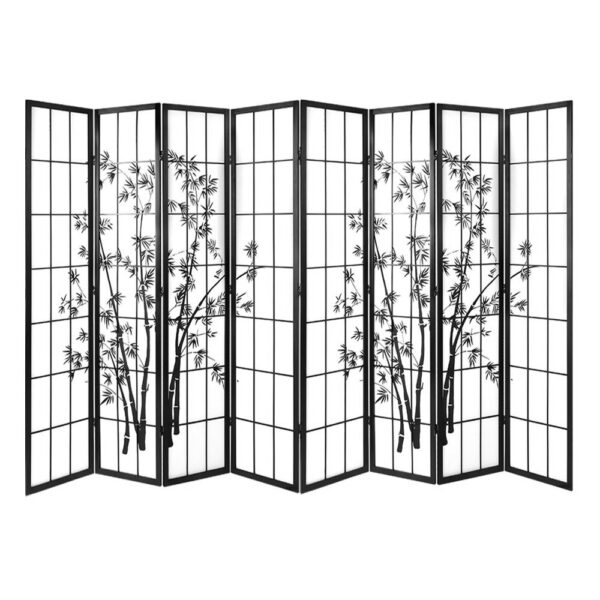 Aplusliving-8 Panel Bamboo Room Divider Privacy Screen Black 348x179cm Foldable Partition