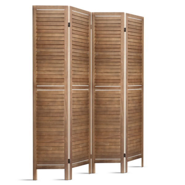 Aplusliving-4 Panel Wooden Room Divider Privacy Screen 160x170cm Foldable Brown Oak Finish