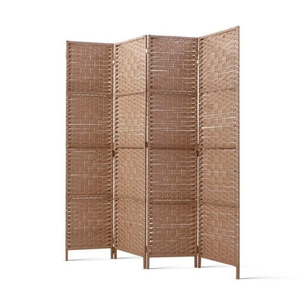 Aplusliving-4 Panel Room Divider Privacy Screen 163x170cm Woven Foldable Natural Pine