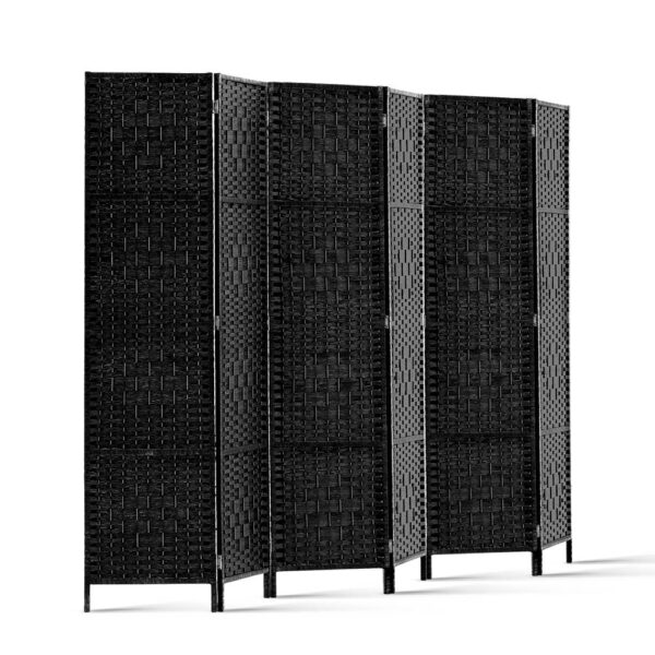 Aplusliving-6 Panel Room Divider Privacy Screen Foldable Woven Black 245x170cm Wooden