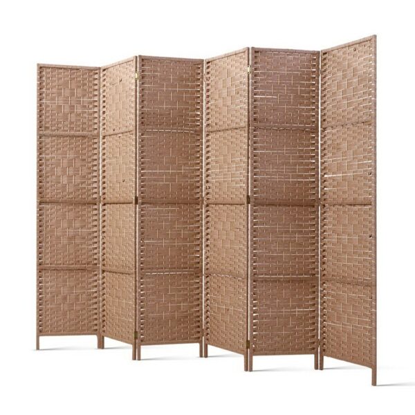 Aplusliving-6 Panel Woven Room Divider Privacy Screen 245x170cm Pine Wood Natural Finish