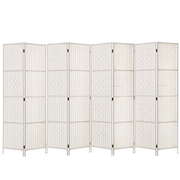 Aplusliving-8 Panel Wooden Room Divider Privacy Screen 326x170cm Foldable White Partition