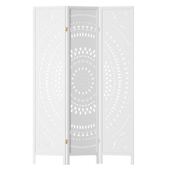 Aplusliving-Room Divider Screen 3 Panel 132x170cm Circle White Foldable Pinewood MDF Home Of