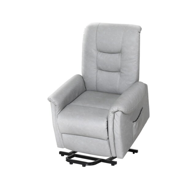 Aplusliving-Recliner Chair Lift Assist Grey Leather Remote Control Ergonomic 155 Degree Recl