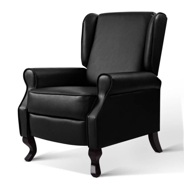 Aplusliving-Black Faux Leather Recliner Chair High Resilience Foam Padded Adjustable