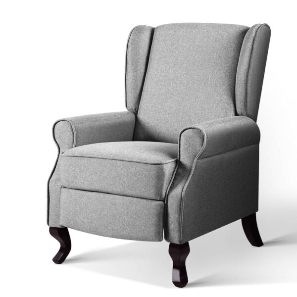 Aplusliving-Grey Fabric Recliner Armchair High Resilience Foam Padded Adjustable Backrest