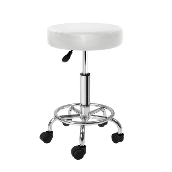 Aplusliving-White Swivel Salon Stool Adjustable Round Chair 360° Beauty Tattoo Barber Shop