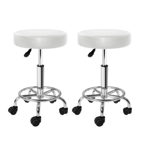 Aplusliving-2 White Hydraulic Salon Stools Swivel Adjustable Round Tattoo Barber Chairs