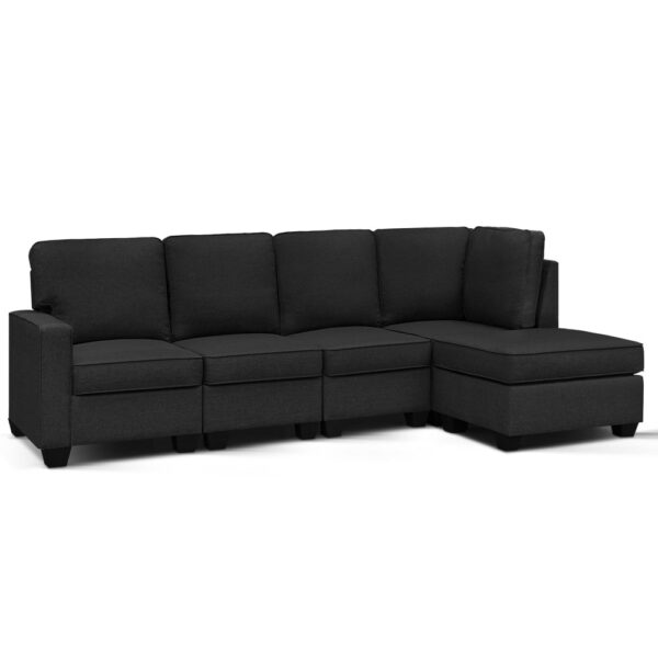 Aplusliving-5 Seater Modular Sofa Chaise Lounge Set Dark Grey Convertible Couch