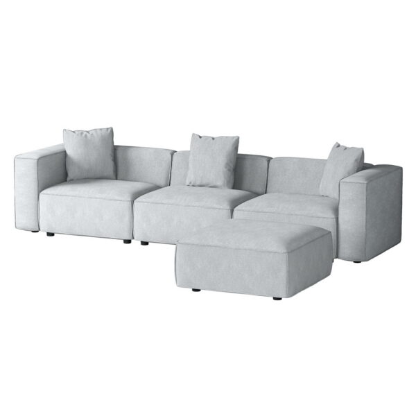 Aplusliving-Modular Sofa Chaise Set 4-Seater Grey Modern Living Room Soft Linen Fabric Uphol