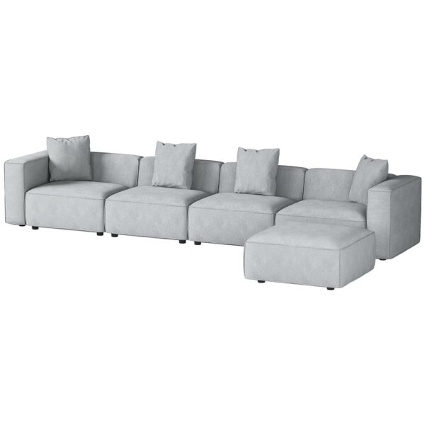 Aplusliving-Modular Sofa Chaise Set 5-Seater Grey Modern Living Room Soft Linen Fabric Uphol