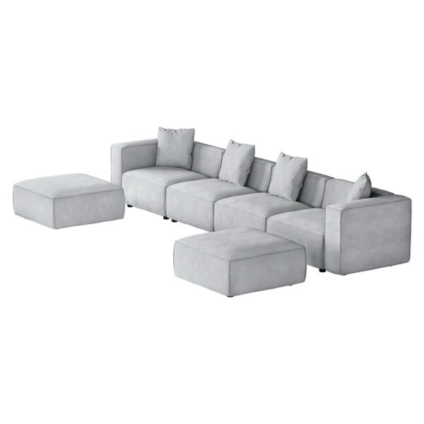 Aplusliving-Modular Sofa Chaise Set 6-Seater Grey Modern Living Room Soft Linen Fabric Uphol