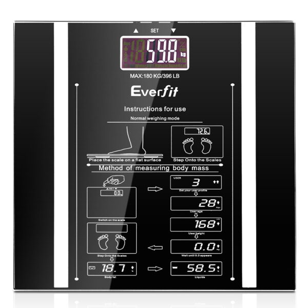 Aplusliving-180KG Digital Body Fat Scale Hydration Water Weight LCD Bathroom Glass Black