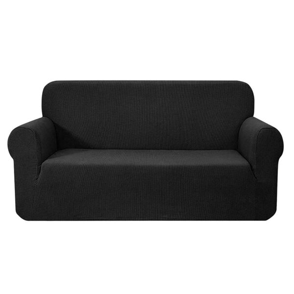 Aplusliving-3 Seater High Stretch Sofa Cover Couch Slipcover Black Polar Fleece Washable