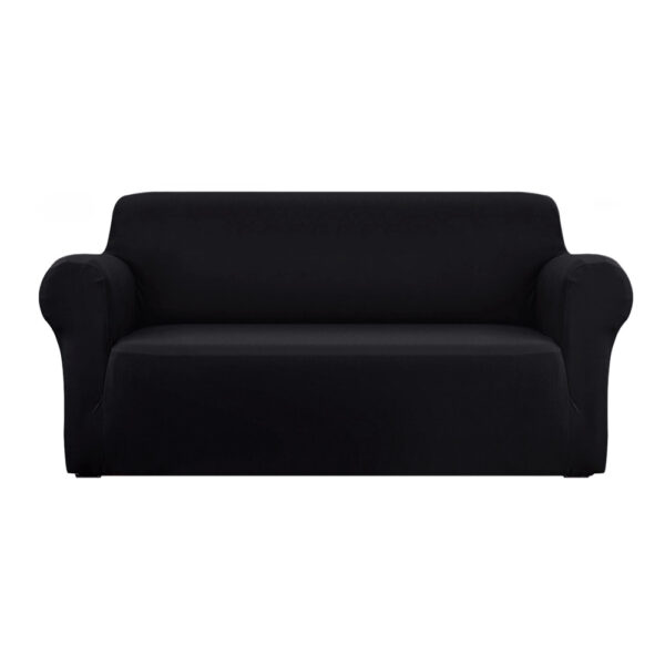 Aplusliving-3 Seater Stretch Sofa Cover Slipcover Black Knitted Fabric Machine Washable