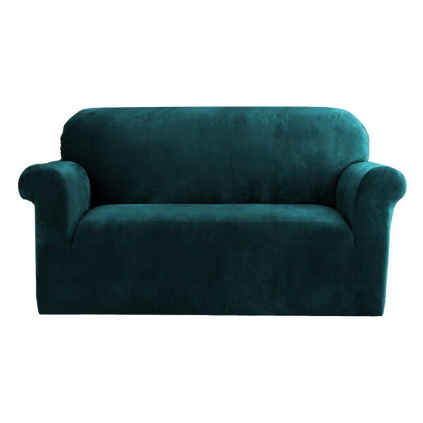 Aplusliving-Velvet Stretch Sofa Cover 2 Seater Washable Anti Slip Agate Green Protection