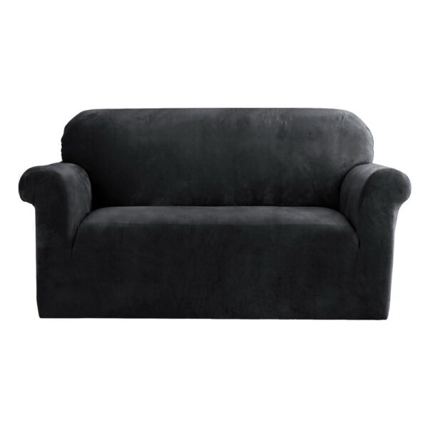 Aplusliving-2 Seater Velvet Sofa Cover Stretchable Machine Washable Black Protection