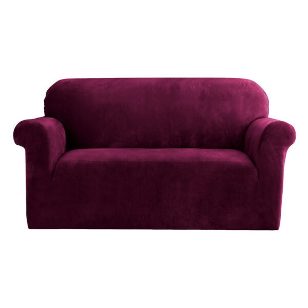 Aplusliving-2 Seater Velvet Sofa Cover Stretchable Ruby Red Machine Washable Protection