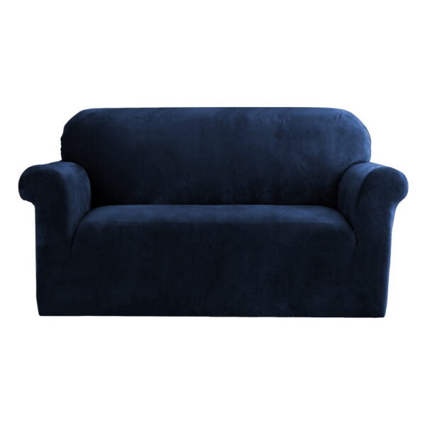 Aplusliving-Velvet Sofa Cover 2 Seater Stretchable Soft Sapphire Protection Washable