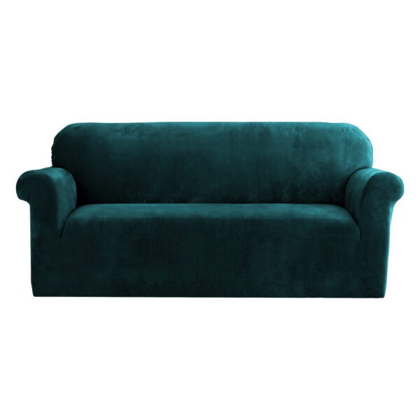 Aplusliving-Velvet Sofa Cover 3 Seater Stretchable Machine Washable Agate Green Protector