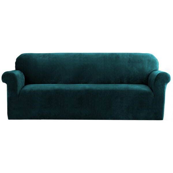 Aplusliving-4 Seater Stretch Velvet Sofa Cover Machine Washable Agate Green Protection