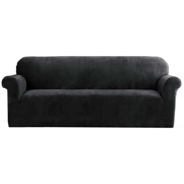 Aplusliving-Velvet Sofa Cover 4 Seater Stretchable Machine Washable Black Couch Protector