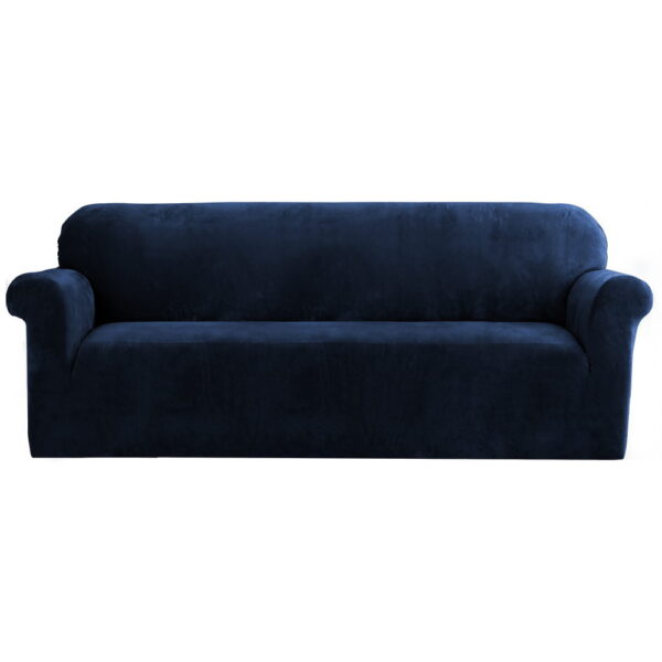 Aplusliving-4 Seater Stretch Velvet Sofa Cover Sapphire Machine Washable Anti Slip