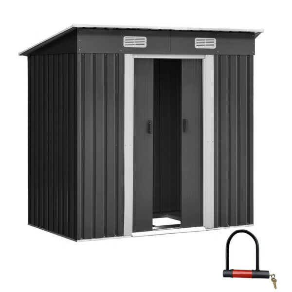 Aplusliving-Outdoor Garden Storage Shed 1.94x1.21M Steel Tool House w/ Sliding Door & Vents