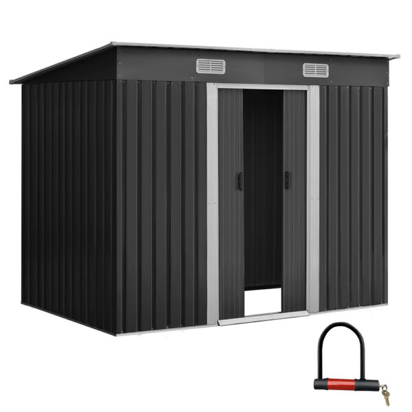 Aplusliving-Outdoor Garden Shed 2.38x1.31M Metal Storage Workshop with Sliding Door