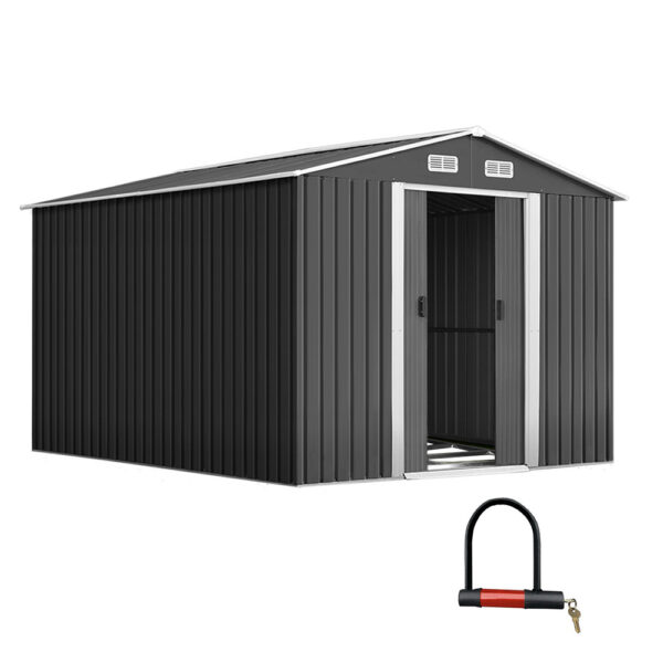 Aplusliving-Outdoor Garden Shed 2.6x3.9M Metal Storage Workshop Sliding Door Ventilated Gray