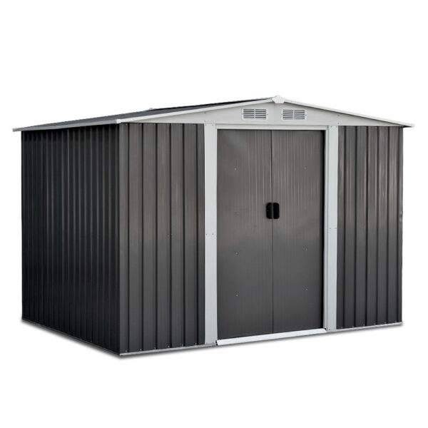 Aplusliving-Outdoor Garden Shed 2.58x2.07M Metal Storage Workshop Sliding Door Ventilated