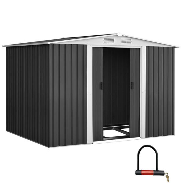 Aplusliving-Garden Shed 2.58x2.07M Outdoor Storage Double Door with Metal Base Ventilated