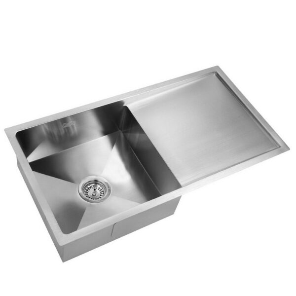 Aplusliving-87x45cm 304 Stainless Steel Kitchen Sink Deep Bowl Top/Under Mount Silver