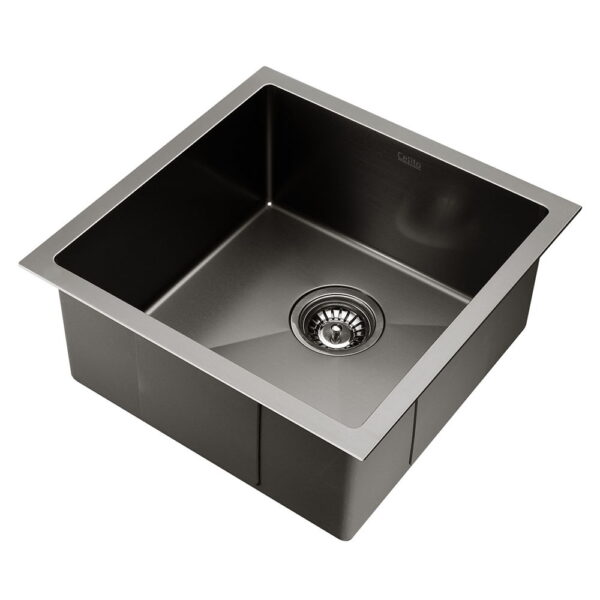 Aplusliving-44cm Square Stainless Steel Sink 304 Under Top Flush Mount Black Nano Coated