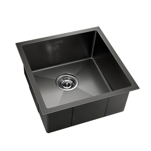 Aplusliving-51x45cm Stainless Steel Kitchen Sink Undermount Topmount Black Nano Coated