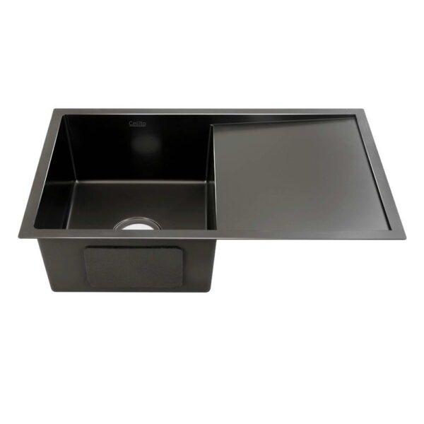 Aplusliving-75x45cm Black Stainless Steel Kitchen Sink Undermount Topmount Scratch Resistant