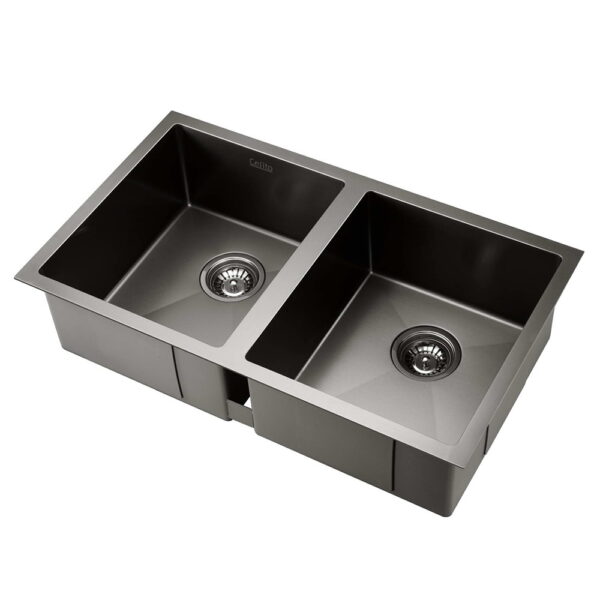 Aplusliving-77x45cm Black Stainless Steel Kitchen Sink Undermount Topmount Scratch Resistant