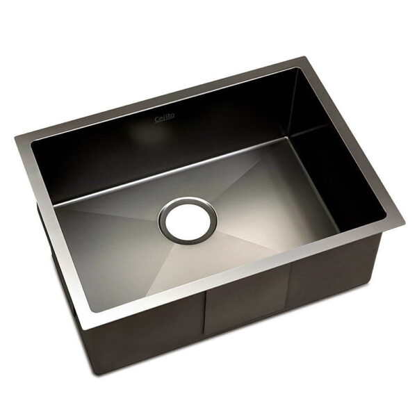 Aplusliving-60cm x 45cm Black Stainless Steel Kitchen Sink Undermount Topmount