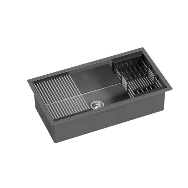 Aplusliving-304 Stainless Steel Kitchen Sink 81x45cm Single Bowl with Drying Rack Black