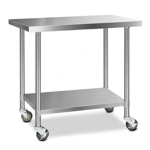 Aplusliving-1219x610mm Stainless Steel Kitchen Bench on Wheels 304 Adjustable Shelf