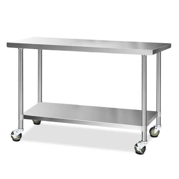 Aplusliving-1524x610mm Stainless Steel Kitchen Bench on Wheels 304 Adjustable Shelf