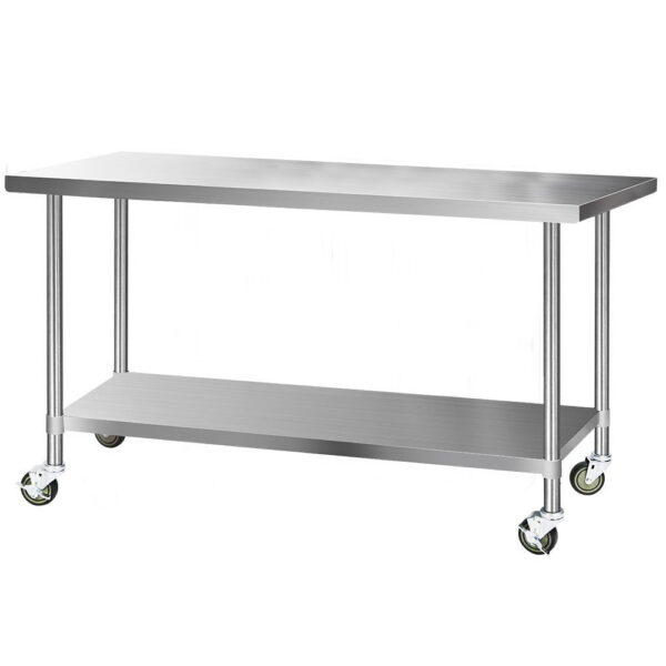 Aplusliving-1829x760mm Stainless Steel Kitchen Bench with Wheels Heavy Duty Storage